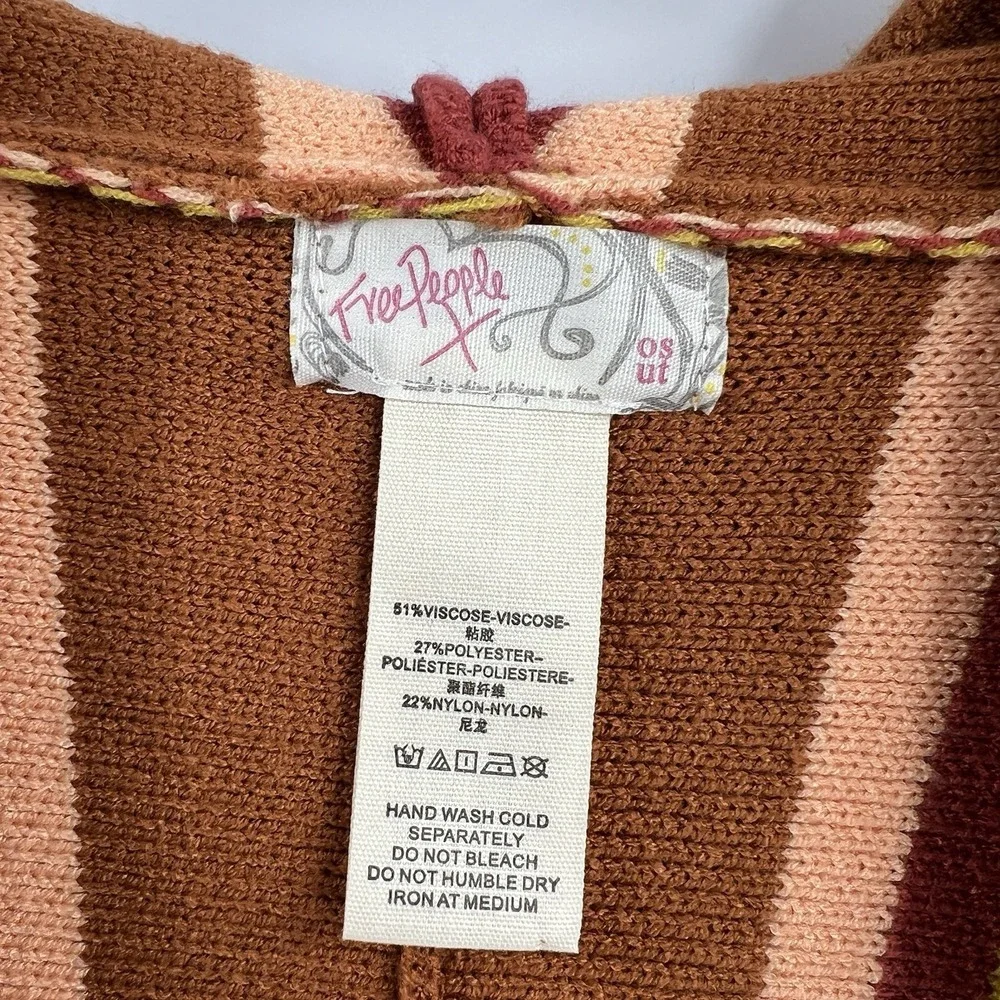 Free People All I Need Striped Hooded Poncho‎ Cardigan Sweater O/S Amber Boho